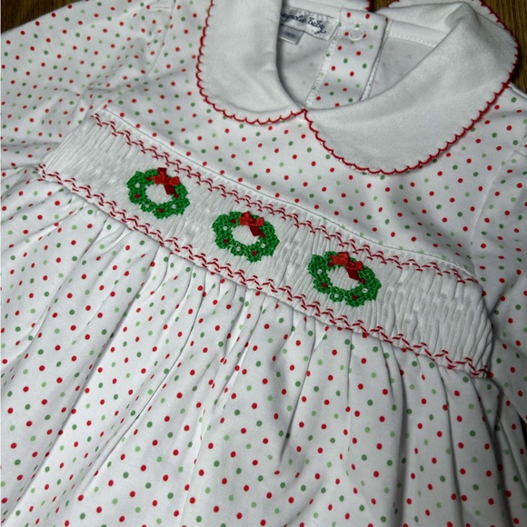NWT Magnolia Baby polka dot Christmas dress with smocked wreaths - Size 18M - Picture 6 of 9